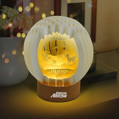 3D Paper Art Table Lamp With Wood Base